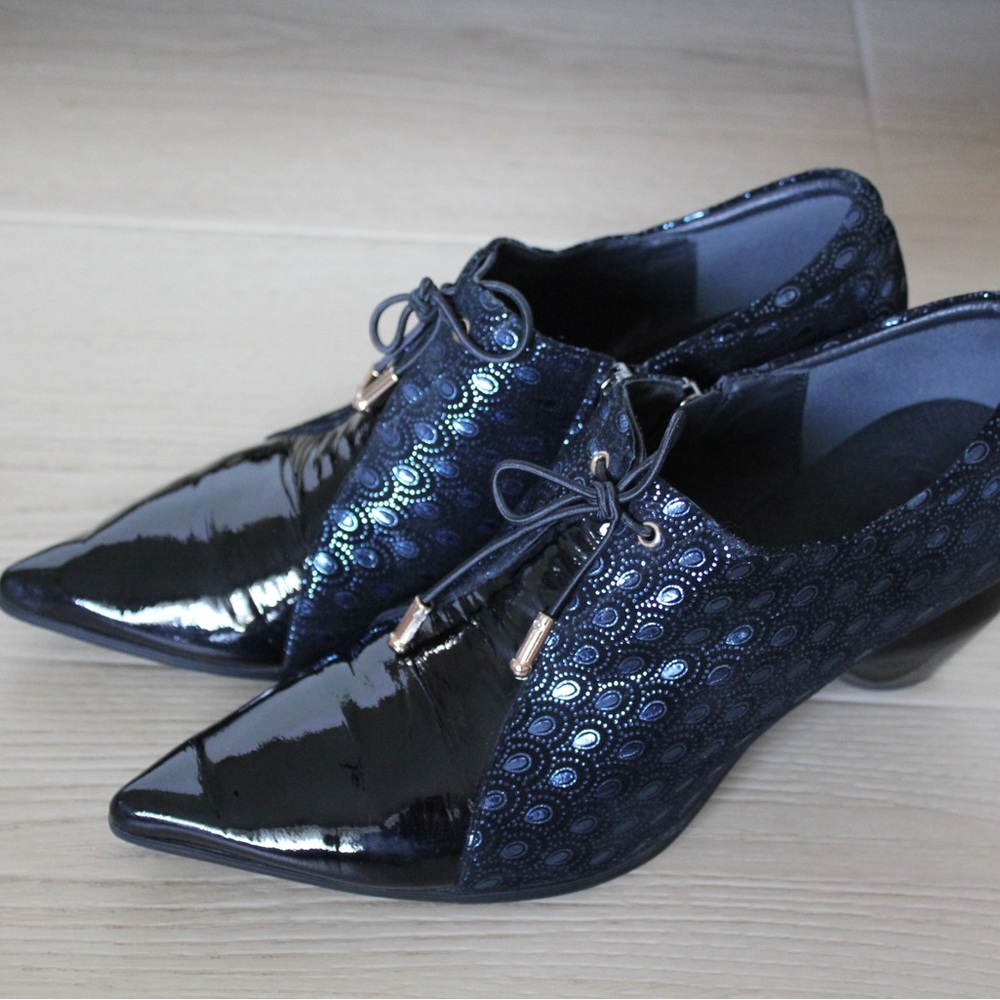 Stylish Black and Blue Lace-Up Heels